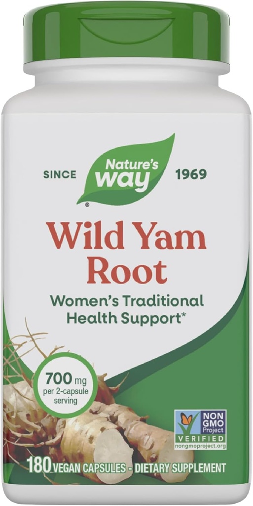 Wild Yam Root, Women's Traditional Health Support*, 700 mg per 2 capsule Serving, Progetto Non OGM Verificato, 180 capsule vegane (Packaging May Vary)