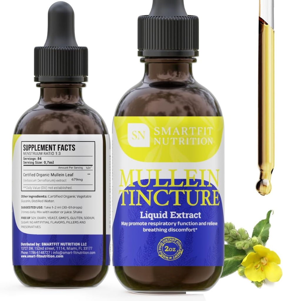 Estratto di foglie di Mullein - Gocce di Mullein - Cleanse polmonare - Supplemento per il supporto del sistema respiratorio & Membranes Mucous sano - Verbascum Densiflorum - 2 oz