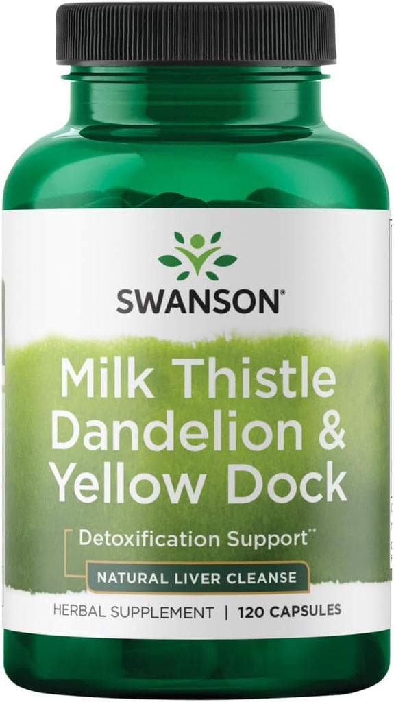 Swanson Milk Thistle, Dandelion & Yellow Dock - Herbal Liver Support Supplement - Integratore naturale che aiuta a mantenere la salute generale e il benessere - (120 capsule) 1 confezione