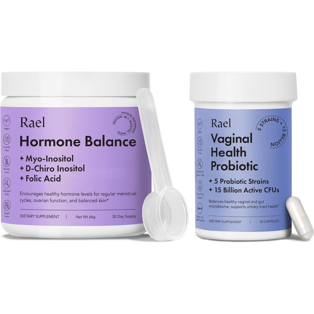 Rael Supplemento per le donne Bundle - equilibrio ormone, fertilità e supporto ovarico (30 giorni di alimentazione) & Probiotici, enzimi digestivi, salute del tratto urinario (30 giorni di alimentazione)