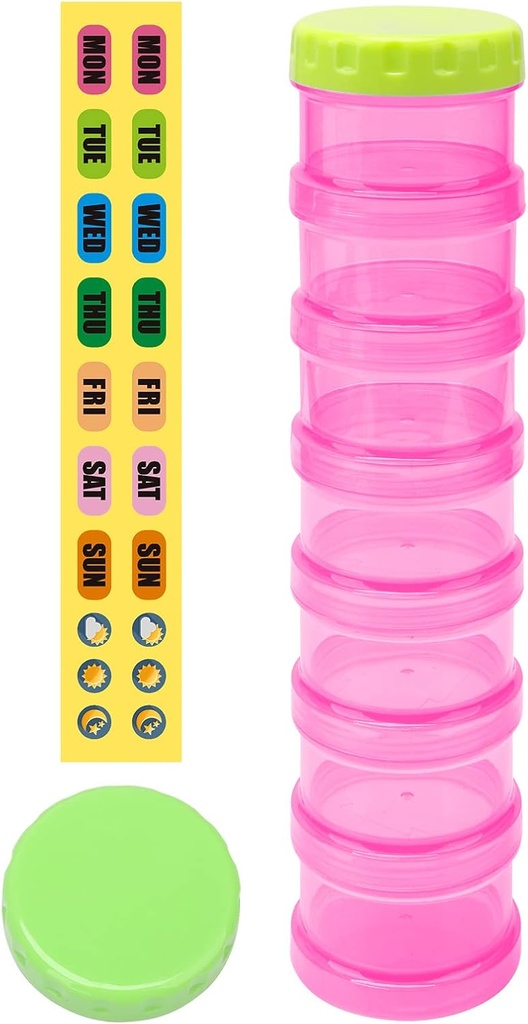7 giorno Pill Organizer Caso Stackable Weekly Supplements Vitamins Pills Holder Dispenser Extra Large Translucent Pink con etichetta e 2 Più coperchi