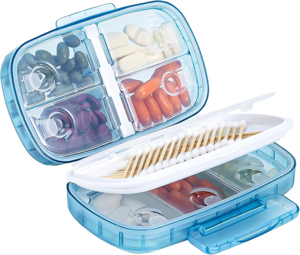 Organizzatore di Pillole Daviky, Dispenser di Pillola Settimanale 1 volta al giorno, Scatola di Pillola Grande, Moisture Proof 8 Caso di Pillola di Confronto, Portatile Porta Pillole per Medicinali, Integratori e Vitamine (Blue)