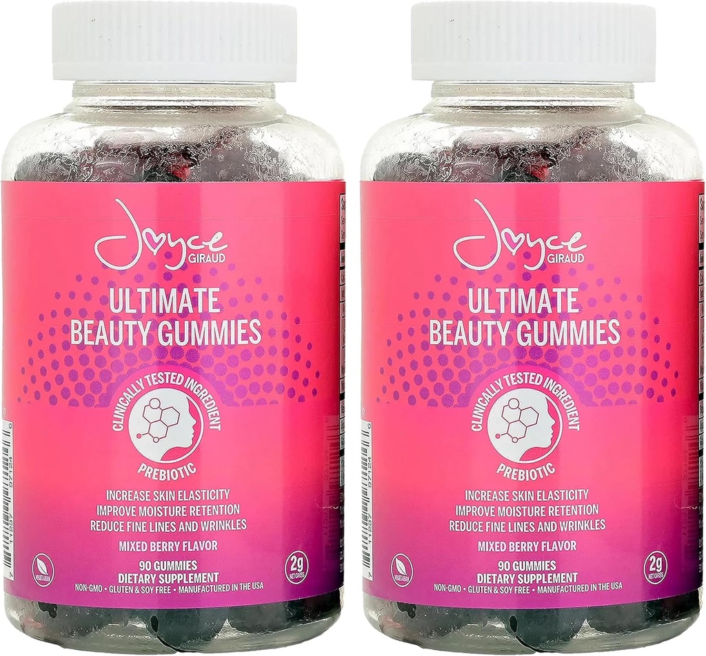 Joyce Giraud Ultimate Beauty Gummies, alimentazione da 60 giorni, supporta l'idratazione della pelle e il tono sano della pelle, 180 Gummies