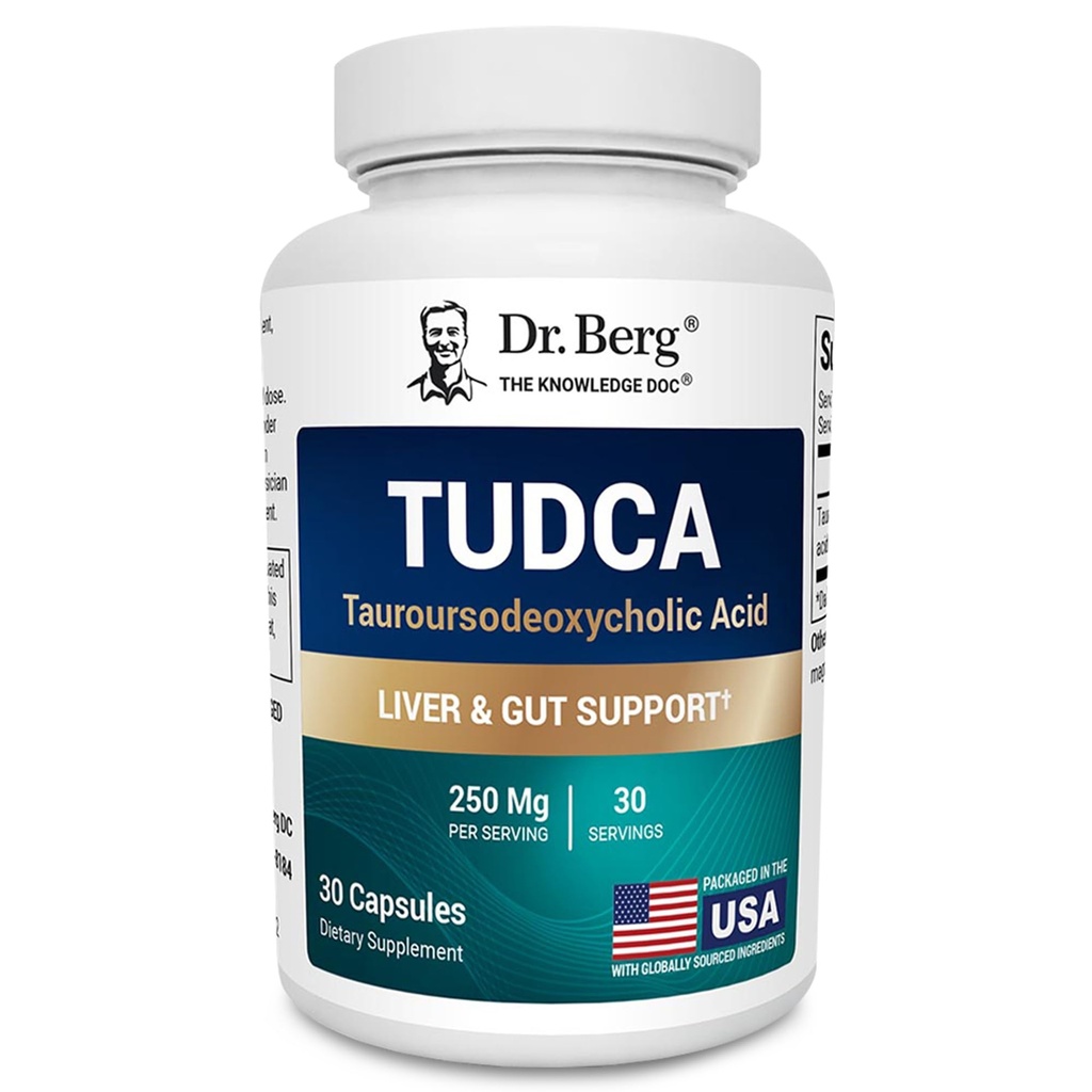 Dr. Berg TUDCA Supplemento (acido tauroursodeoxycholic) - Formula potente per la salute del fegato, il flusso di bile, il supporto della vescica e la salute digestiva* - 30 capsule