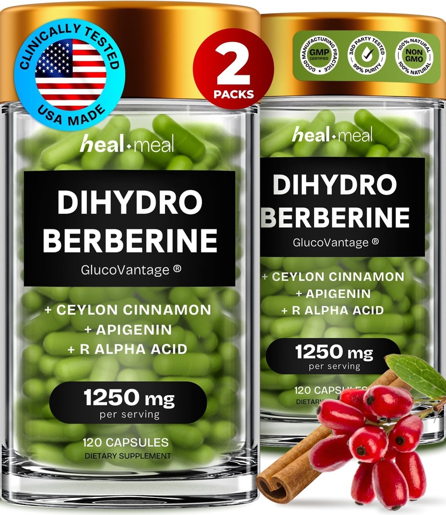 Diidroberberina Supplemento - Dehydro Berberine Organic -Super Berberine Supplemento con Ceylon Cinnamon & R Acido Lipoico Alfa & Apigenin - Hydroberberberine 240 caps (2 Pacchetti)
