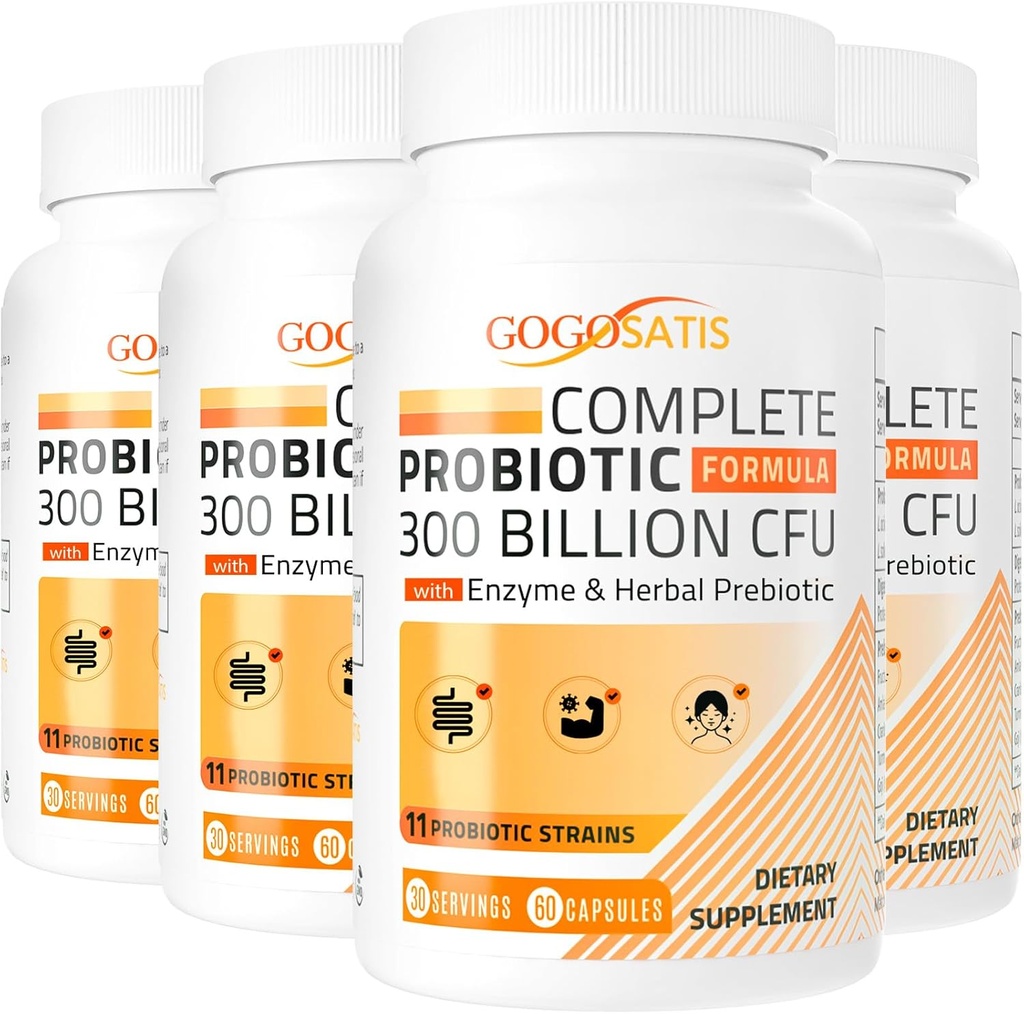 Probiotici per le donne e gli uomini, 300 miliardi di CFU 11 Strains + Organic Herbal & Digestive Enzymes, Probiotico per la salute digestiva, Gas & Bloating, Immune, Gut Health for Women & Men, Shelf Stable, 240 Caps