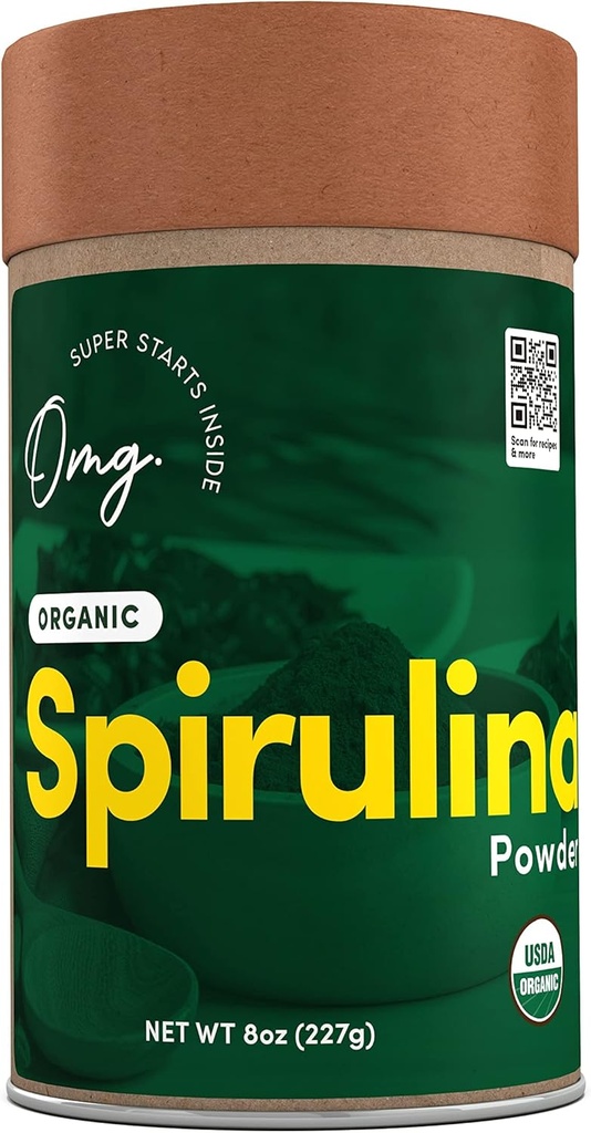 OMG! Superfoods Organic Spirulina Powder - 100% Pure, USDA Certified Organic - Buona Fonte di Ferro, Vitamina A & Vitamina B12. - 8 once (1 pacchetto) ...