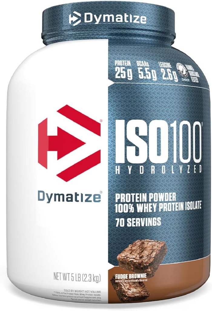Dymatize ISO 100 Isolato di proteine del siero di latte idrolizzato, Fudge Brownie, 5 Pound
