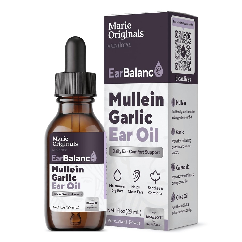 Marie Originals Natural Ear Oil Drops | Mullein Garlic olio Ear gocce per la prevenzione delle infezioni, Herbal Ear Ache Gocce per adulti, Bambini & Animali, Soothes Ear Pain & Wax rimozione, Earache Remedies (1 pacchetto)