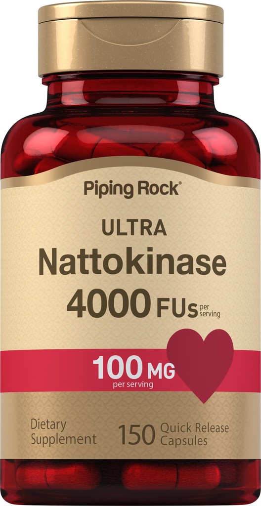 Piping Rock Nattokinase Supplemento 4000 FU | 100mg | 150 capsule | Non OGM, Gluten Free