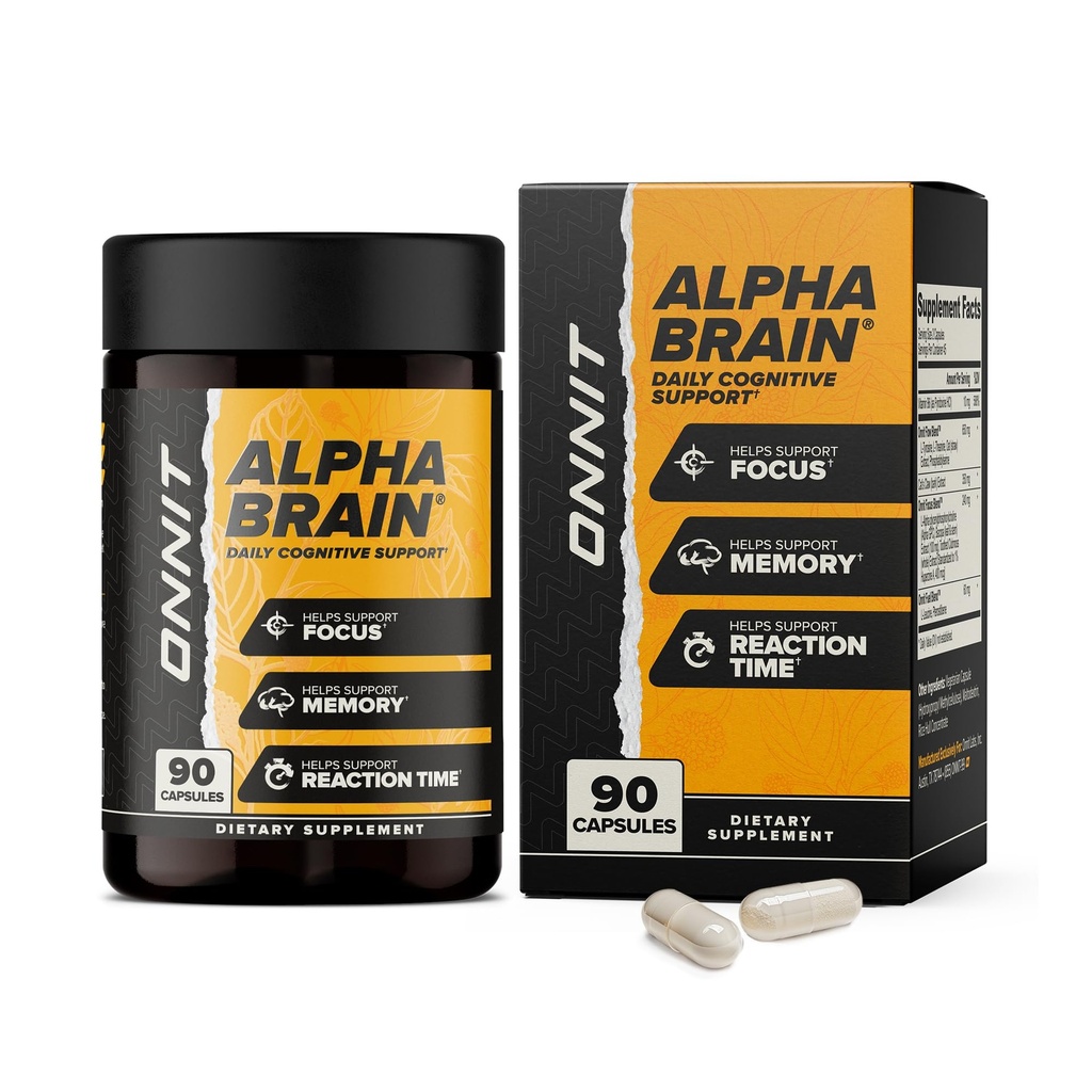 ONNIT Alpha Brain Nootropic Brain Supplemento per Focus, Memoria, Clarity mentale, Supporto cognitivo con L-teanina e Vitamina B6, 90 Conte