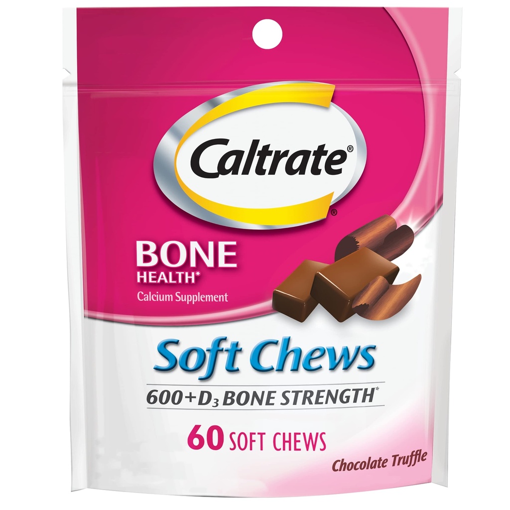 Caltrate Soft Chews 600 Plus D3 Calcium Vitamin D Supplemento, Cioccolato Tartufo - 60 Conte