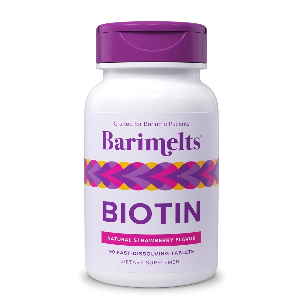 BariMelts Biotin 5000mcg, 90 compresse di dissolvenza rapida (3-Month di alimentazione), Vitamine baratriche senza zucchero per le donne, aromi naturali di fragola