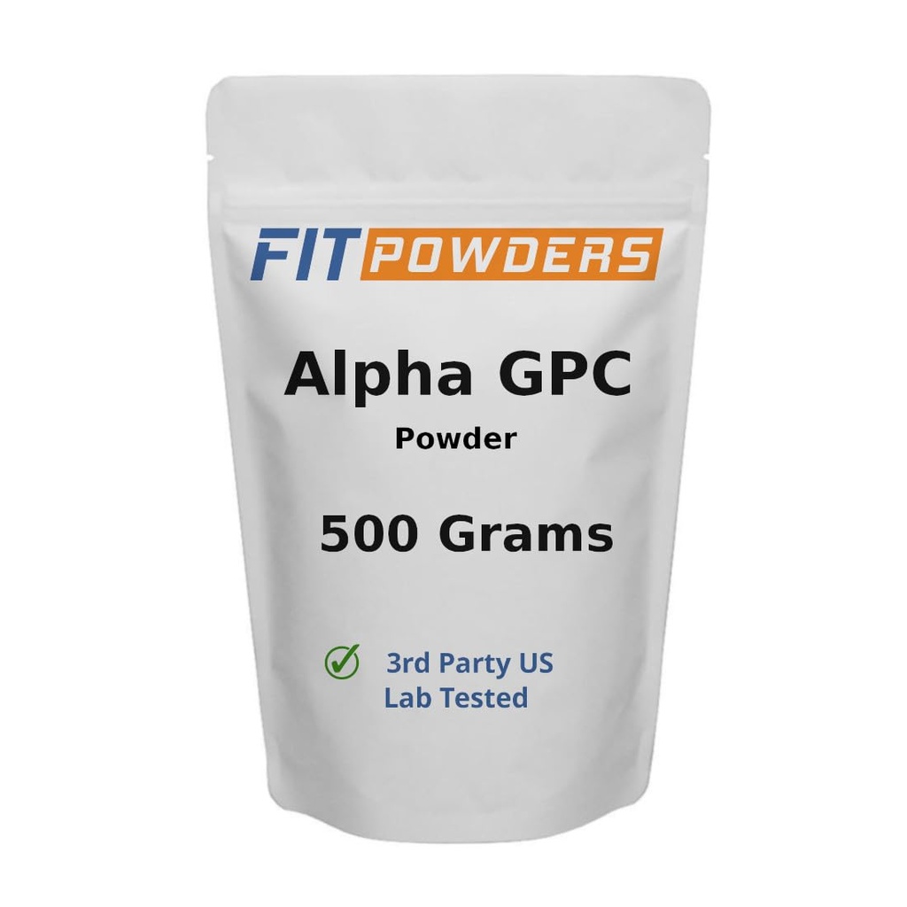 Polvere alfa-GPC 500 grammi, non OGM Alpha GPC Supplemento Choline Powder, Vegan, Terze Parti Testata, Pre-allenamento, Memoria e Focus, con Scoop