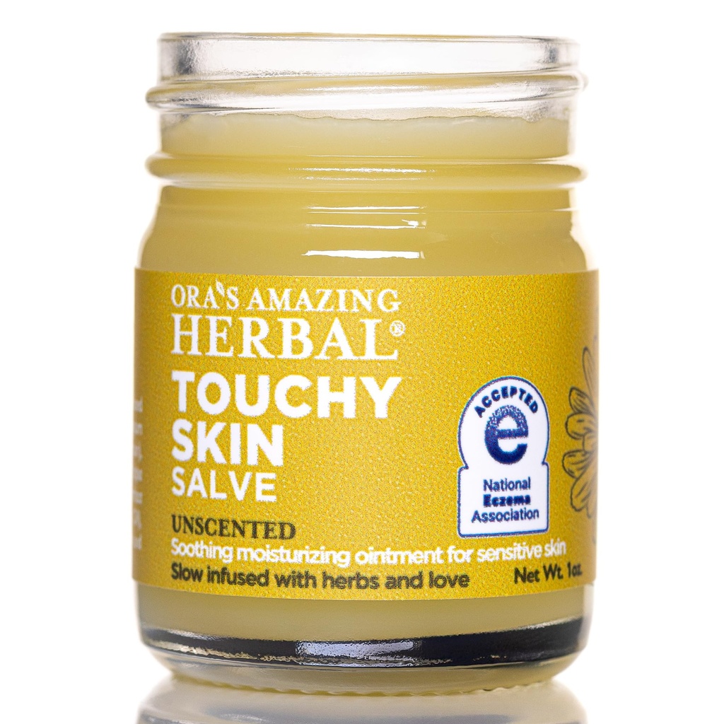 Stupefacente erbe di Ora, Touchy Skin Salve, Eczema Crema Trattamento, Anti-Itch Crema per Bambini e Adulti, Calendula Unguento per Sensitivo Naturale, Fragranza Libero, Pelle Secca Balm 1 oz