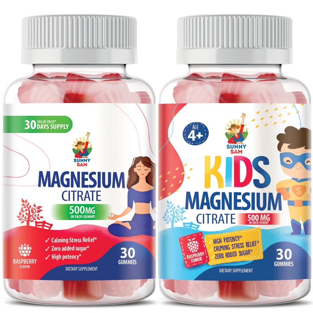 Gummie di Magnesio per bambini - 500mg e Magnesio Gummies per adulti - 500mg .Calm Magnesio Chews - Magnesio Citrato Chewable Supplement per Mood & Muscle Support