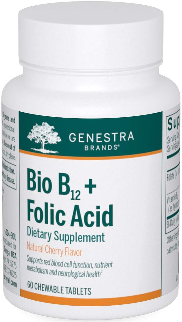Genestra Brands Bio B12 + Acido Folico | Supplemento di vitamina | 60 compresse masticabili