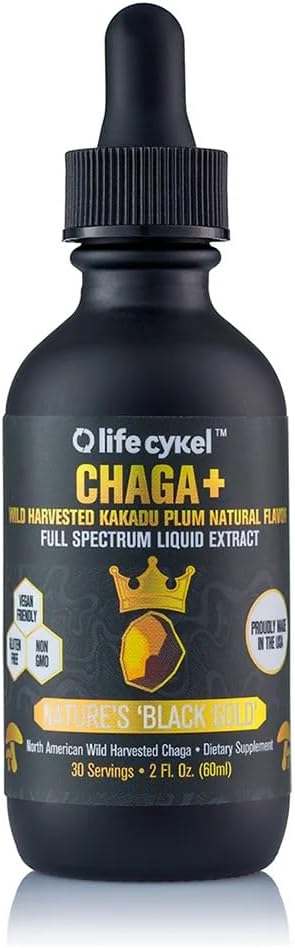Life Cykel - Estratto di funghi Chaga con Kakadu Plum - Doppia Tintura di funghi estratta - Supplemento di supporto immunitario non OGM per adulti e bambini - 2 Fl Oz