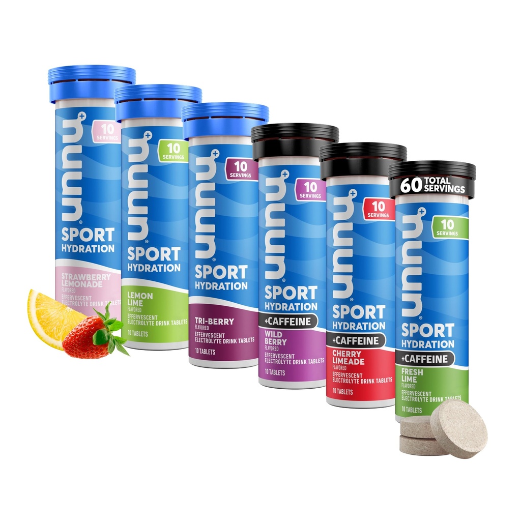 Nuun Sport + Caffeine Electrolyte Tablets – Dissolvibile in acqua, Variety Pack | 5 Elettroliti essenziali per l'idratazione | 1g Sugar Drink Mix | Vegan, Non OGM | 6 Pack (60 Total Servings)