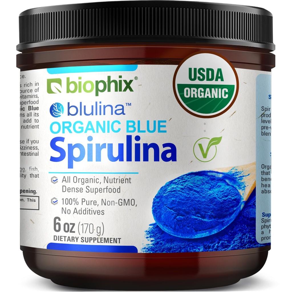 Biophix Blu Spirulina Polvere Blu Blu Blulina 6 oz - Algae Organic Spirulina Polvere 170 Serve - Superfood Supplement - Pigmento Blu Naturale - Espirulina en Polvo Organica Pura Azul