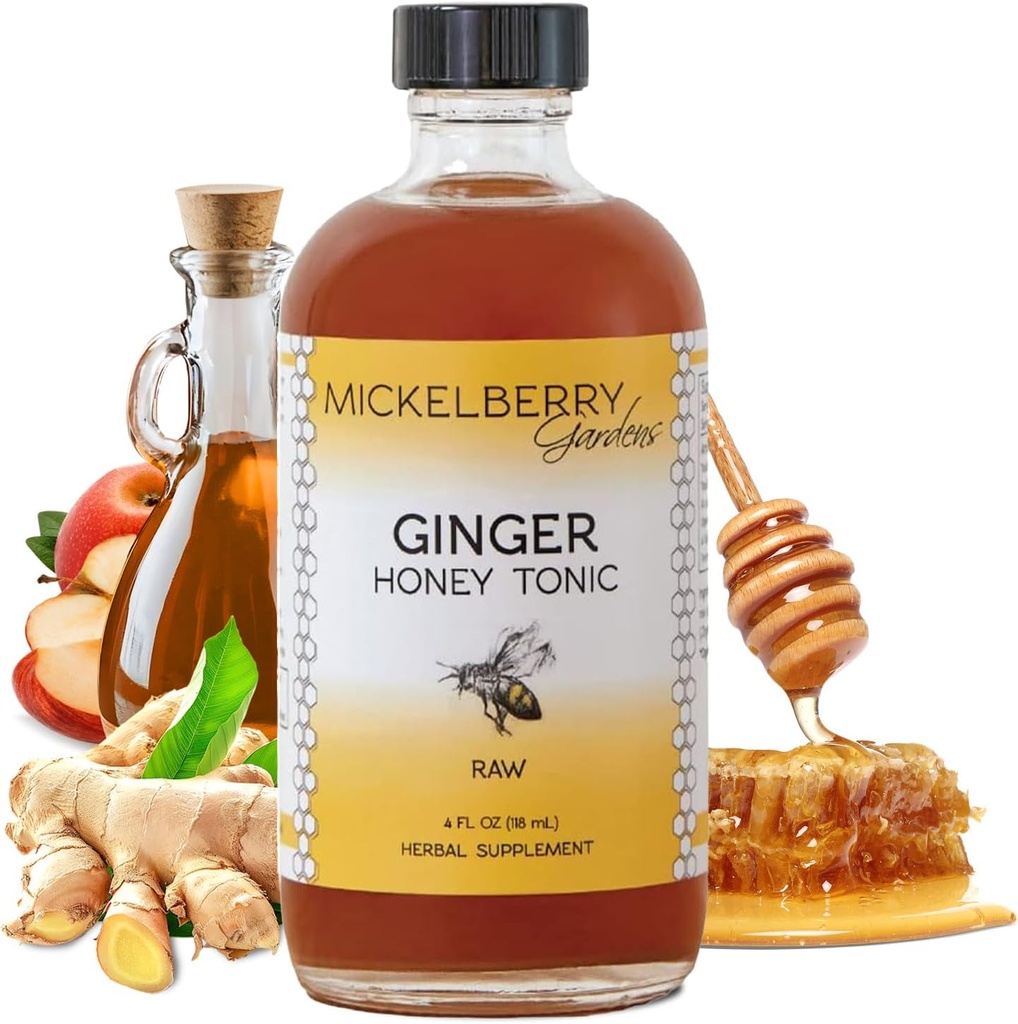 Mickelberry Gardens Supporto Immune Ginger Honey Tonic – Organic Ginger Shots & Syrup for Immunity Boost, Digestive Health, and Wellness – 4 Oz