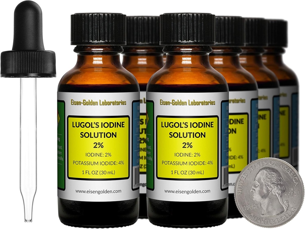 Iodio di Lugol / 2% Soluzione / 8 Oz in Otto Bottiglie di vetro di ambra / Gocciole libere