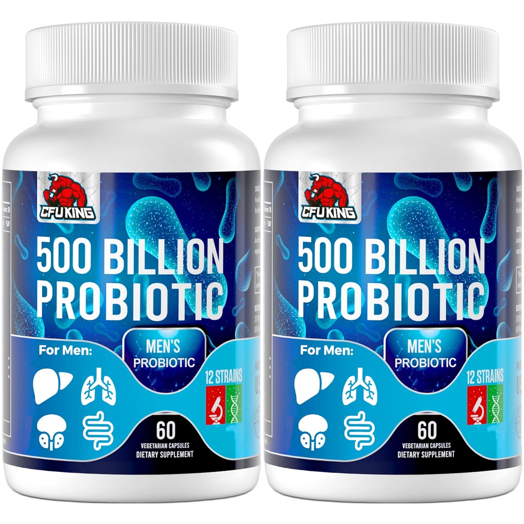 Probiotici per gli uomini, 500 miliardi di CFU & 12 Probiotici per la salute digestiva + 4 fibre prebiotiche organiche, per Digestivo, Gut, Salute Immune, Bloating, Gas, Supporto per l'energia, Stabile per scaffali - 120 capsule