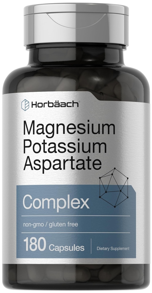 Horbäach Magnesium Potassium Aspartate Complex | 180 capsule | Non OGM e Gluten Formula gratuita