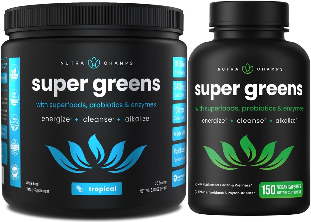 NutraChamps Tropical Super Greens Polvere & Super Greens Capsule