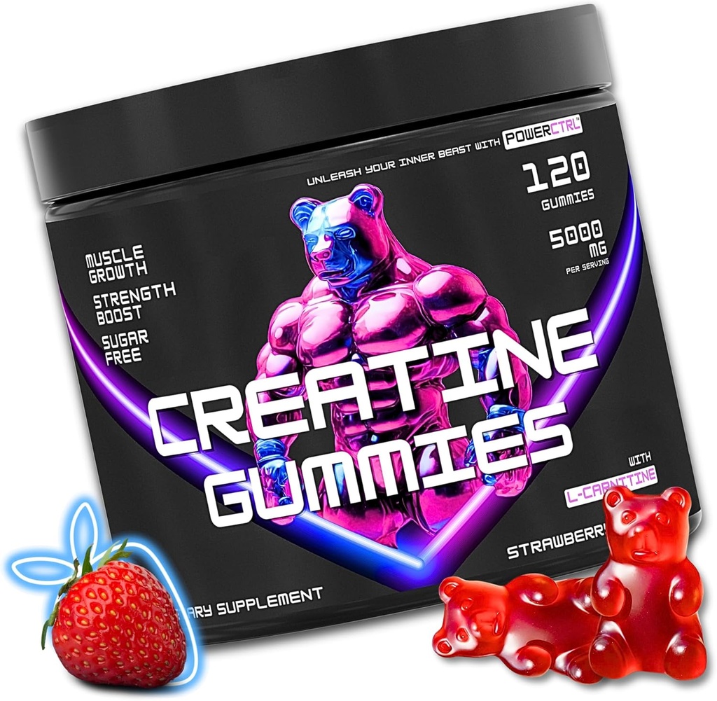 Creatina Gummies con L-Carnitina per uomini e donne - 5g Creatina Monoidrato per porzione | Supporta la crescita muscolare | Recupero | Endurance | Forza e prestazioni di allenamento | Sugar Free | Vegan | 5000mg