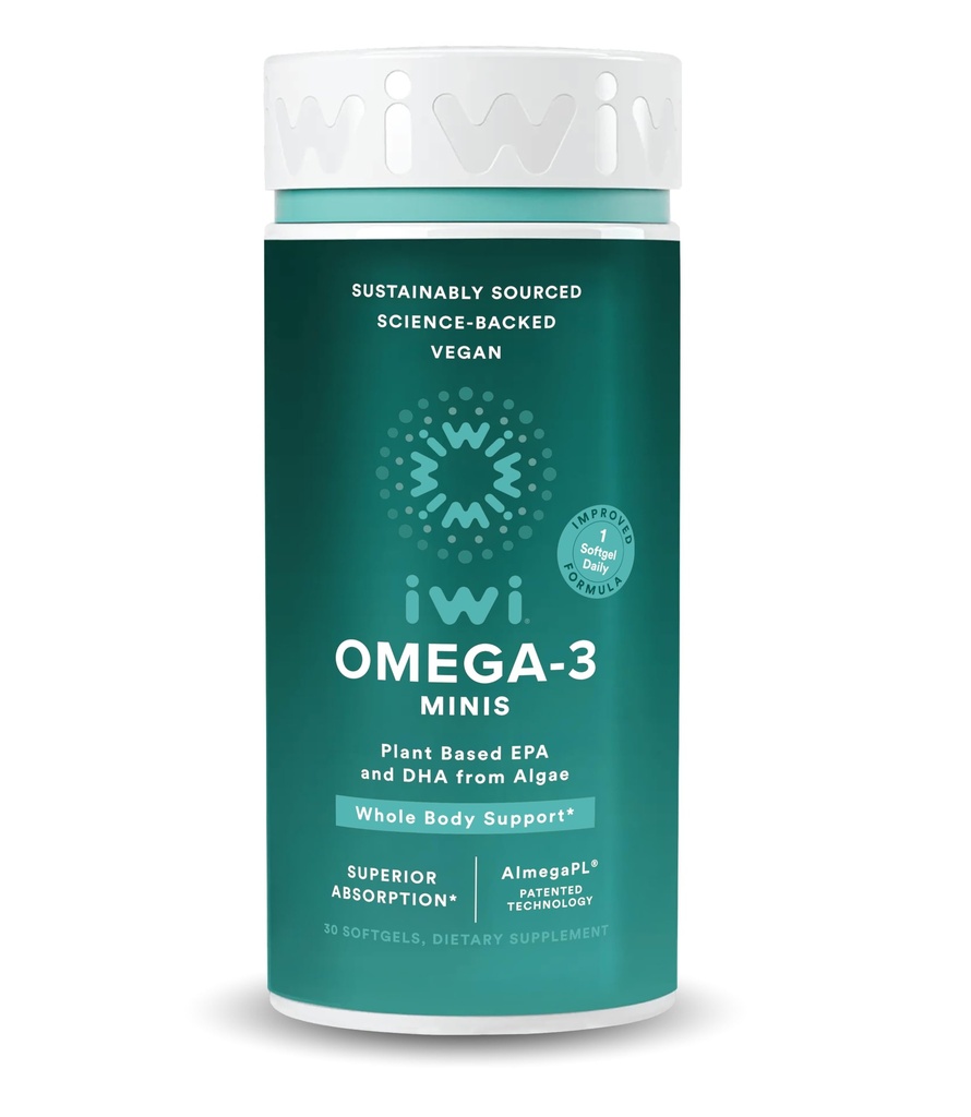 Iwi Omega-3 Mini Softgels (30 Serve), Facile da ingoiare, Algae a base vegetale Omega 3 con EPA + DHA, Integratore alimentare completo, Krill & Fish Oil Alternative, No Fishy Aftertaste