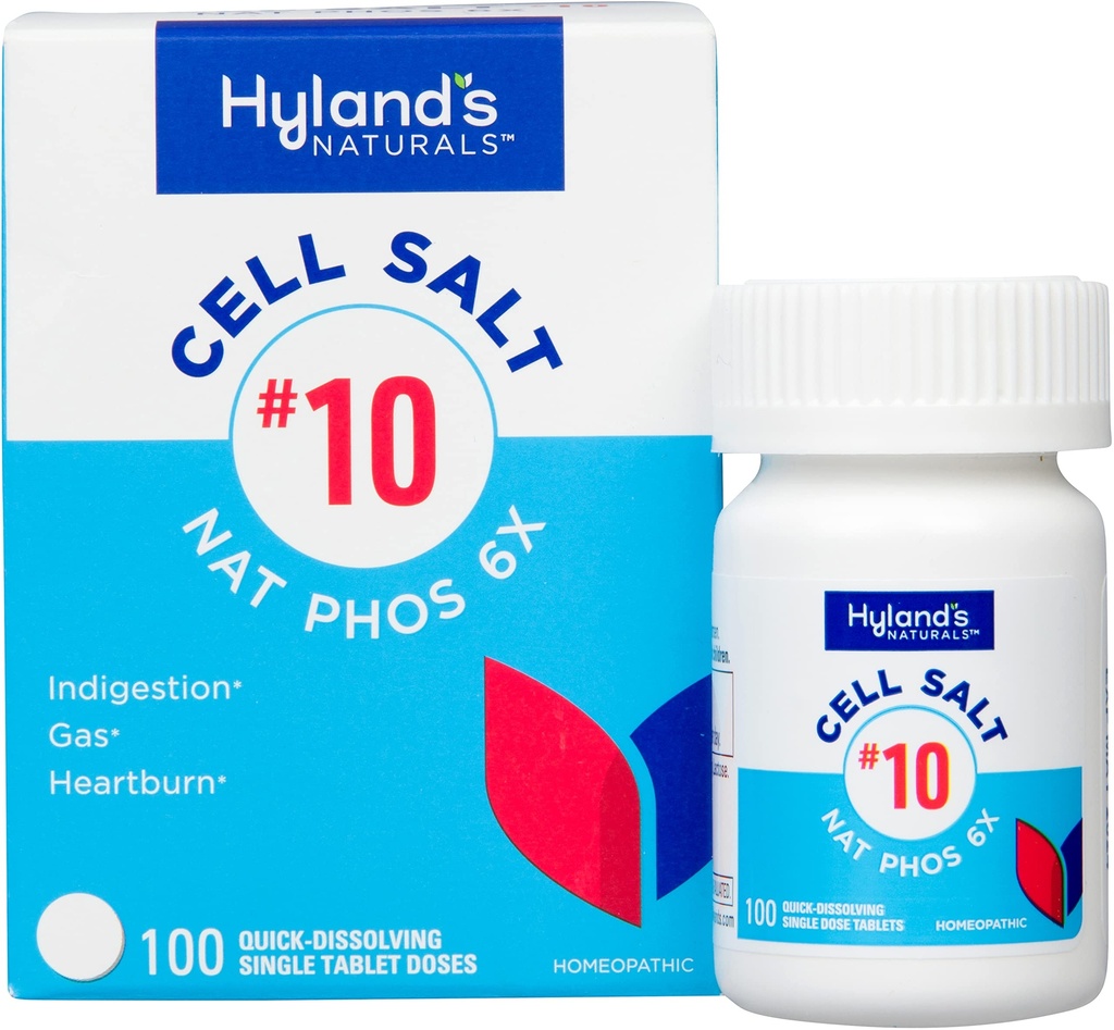 Hyland's No.10 Cell Salt NAT Phos 6X Tablets, Rilievo naturale di bruciore di stomaco, gas e indigestione, compresse di dissoluzione rapida, 100 Conte