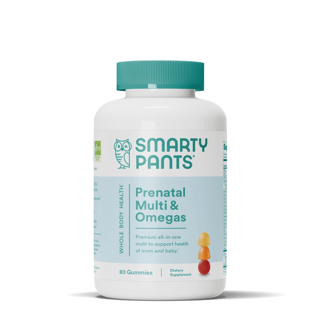 SmartyPants Vitamine prenatali per le donne, Multivitamina Gummies: Omega 3 Fish Oil (EPA/DHA), Biotin, Methylfolate, Vitamina D3, C, Vitamina B12, B6, A, K & Zinc, Inositol, 80 Count (20 giorni di alimentazione)
