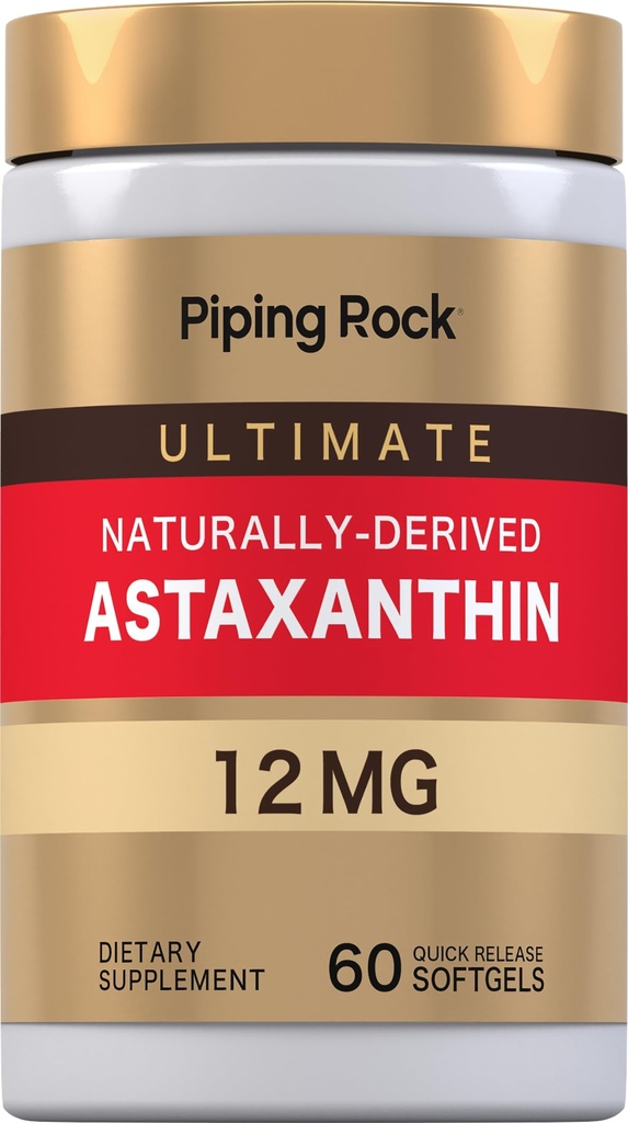 Piping Rock Astaxanthin 12mg | 60 Softgel Capsules | Extract Supplement | Gluten Free, Non OGM