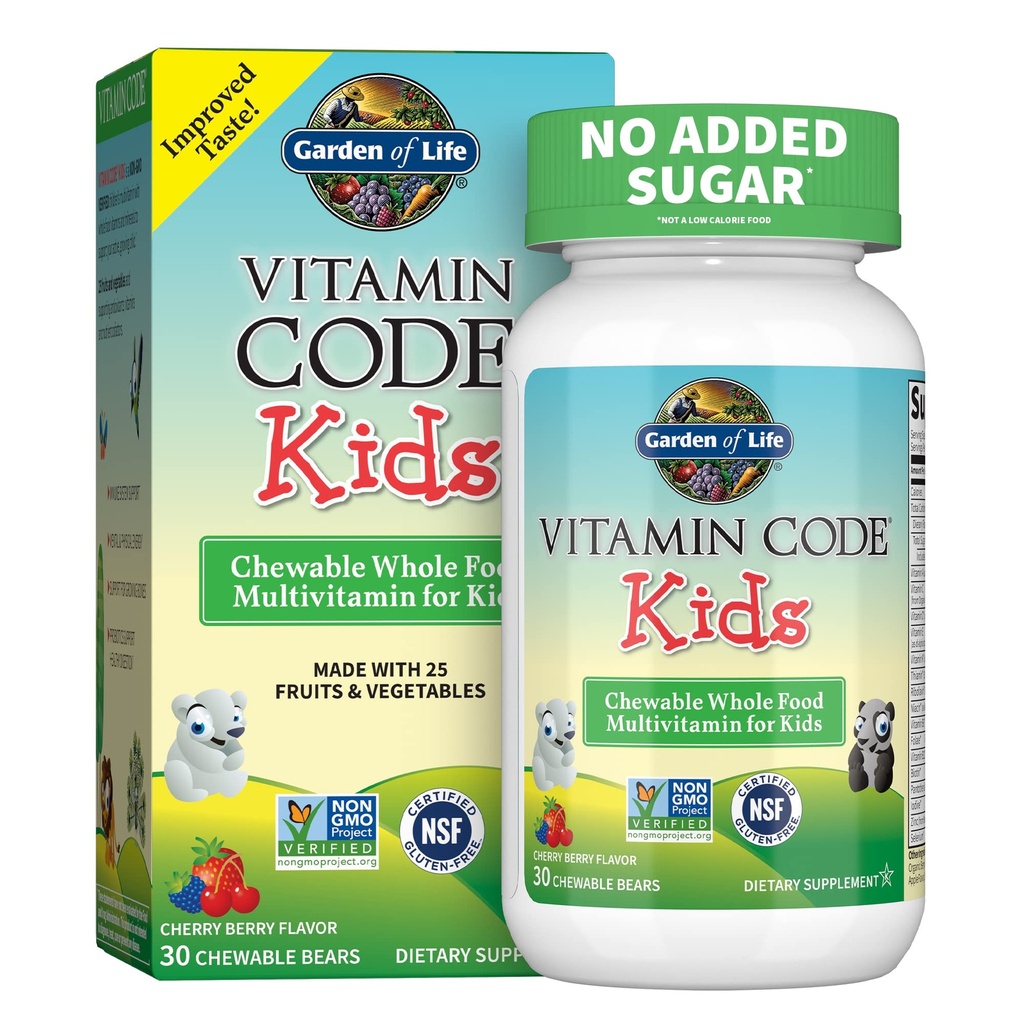 Giardino della vita Integratore Multivitaminico Vegetariano per Bambini - Codice Vitamina Bambini Chewable Raw Whole Food Vitamin con Probiotici, 30 Orsi Chewable