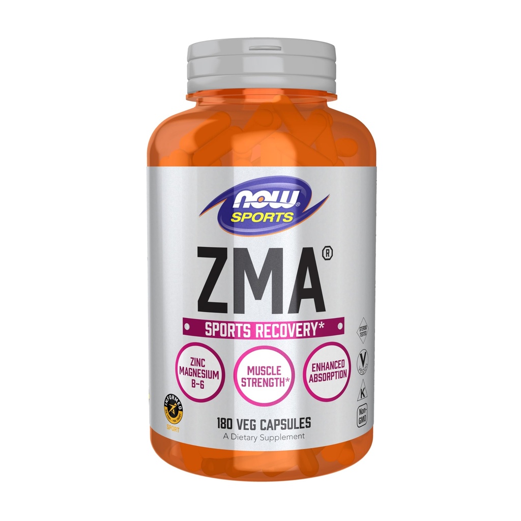 NOW Alimenti Nutrizione sportiva, ZMA (Zinc, Magnesio e Vitamina B-6), Assorbimento potenziato, Recupero Sport*, 180 capsule
