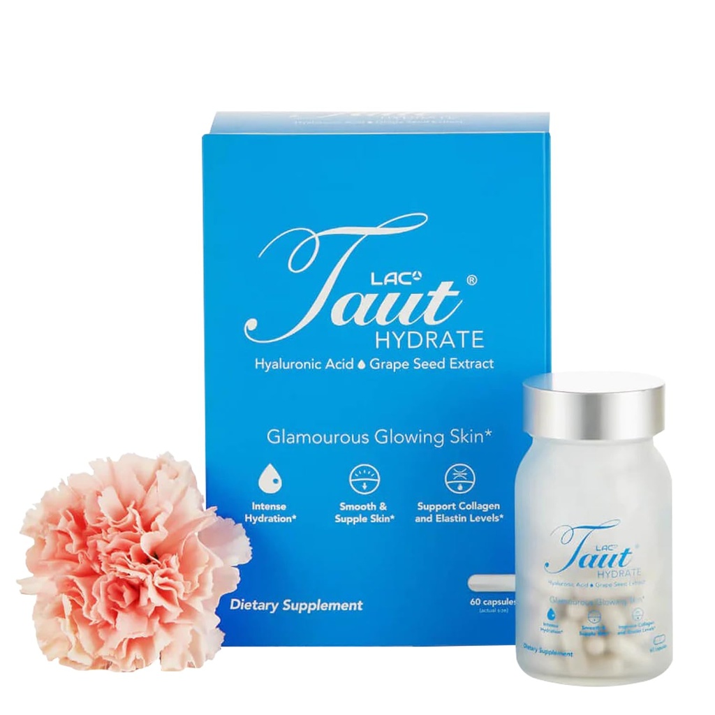 Tauri Hydrate Integratore di Acido Ialuronico – 120 mg di capsule vegane con estratto di semi di Uva - Idratazione profonda della pelle, Smooth Wrinkles & Glow Support - Collagen & Anti-Aging Supplement per le donne & Men– 60 Caps