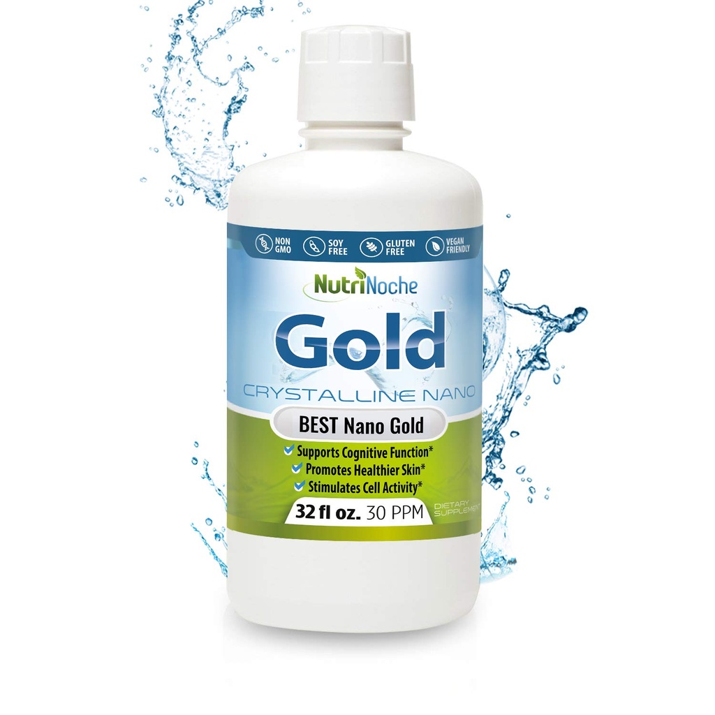 Colloidale Gold Liquid Organic Supplemento di Nutrinoche - 100% Pure Nano Gold Mineral - Supporta Clarity Mentale, Focus & Relax - Bottiglia 32 oz - Vegan, Gluten-Free - Cristallina- 30 ppm