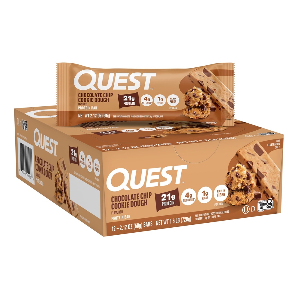 Quest Nutrition Chocolate Chip Cookie Dough Protein Bars, Alta Proteina, Carbo basso, Senza glutine, Keto Friendly, 12 Conte