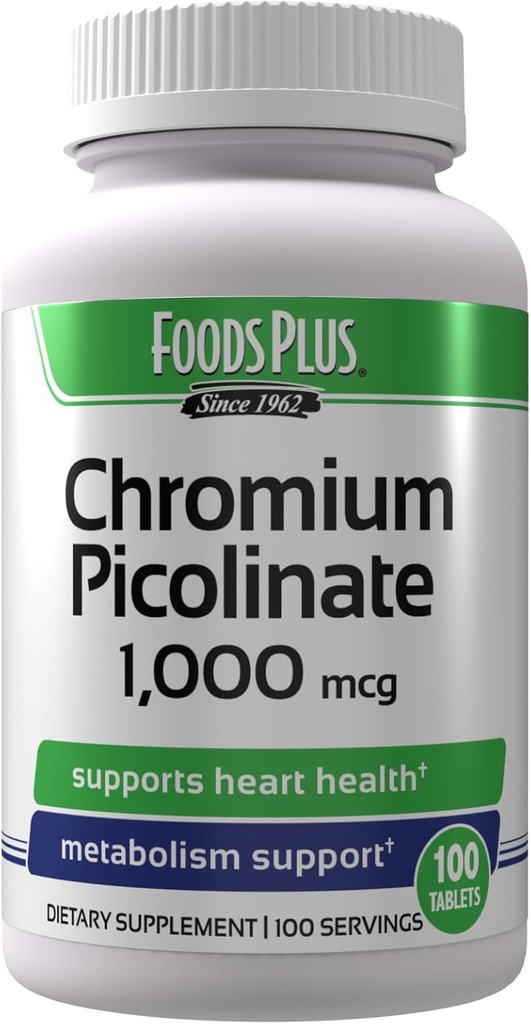 Cromo Picolinato 1.000 mcg Supplemento minerale, Apsorbimento superiore, Supplemento cromo, 100 Serve