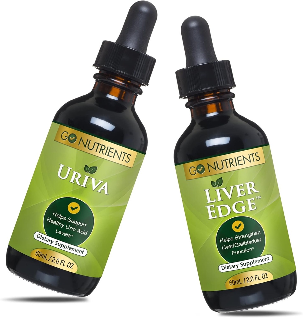 Go Nutrients Uriva & Liver Edge | Liver Cleanse & Advanced Liver Liquid Drops Supplement Uric Acid Support, for Healthy Uric Acid Levels Che aiuta a disintossicare il disagio e la durezza muscolare