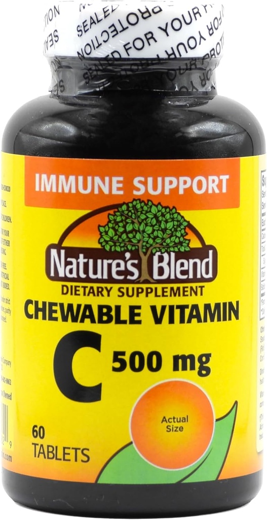 Chewable Vitamin C. Grande degustazione di vitamina essenziale di zucchero basso, non promuove il decadimento dei denti. 500 mg, 60 compresse.