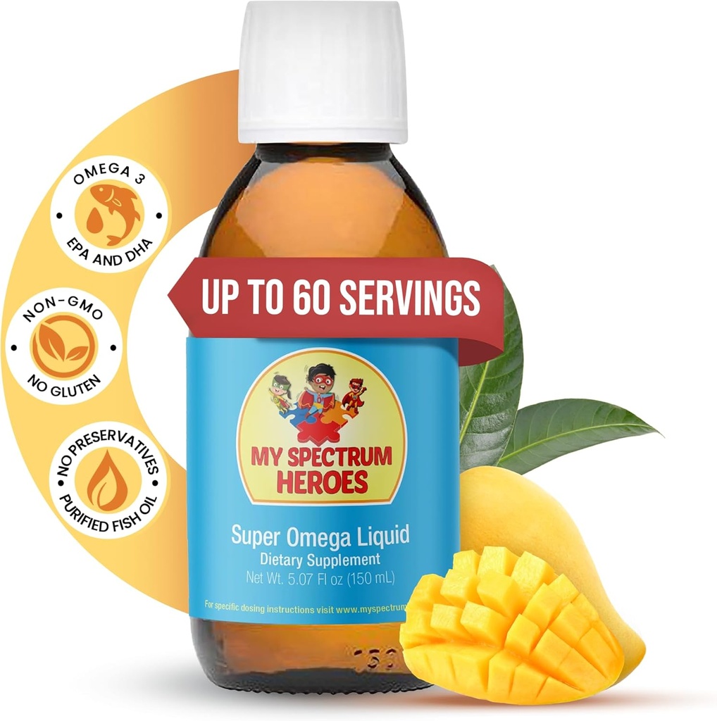 Il mio Spectrum Heroes Fish Oil Supplement per i bambini - Omega 3 per l'assistenza neurale, l'infiammazione e l'aiuto immunitario - EPA & DHA per la salute del cervello e degli occhi - Bambini & Adulto supplemento liquido - 5.07oz (150ml)