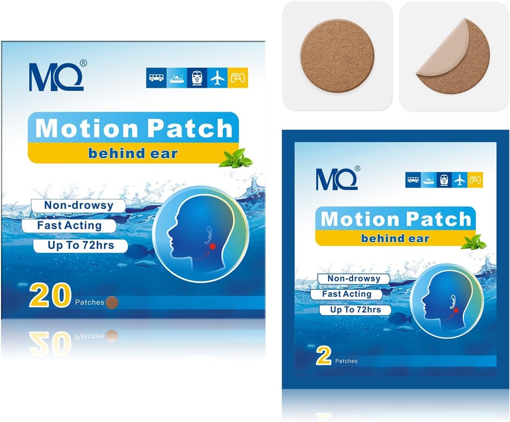 MQ 20ct Motion Sickness Patches, Dark Color, Sea Sickness Patches Non Drowsy & Impermeabile, Cruise Ship Travel Essentials, Attivo veloce & Long Lasting 72H