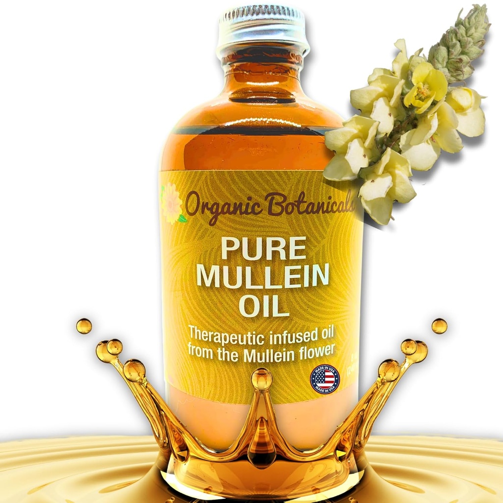 Olio di Mullein - Gocce di olio d'orecchio organico per Earaches, Tinnitus & Kids - Estratto di erbe per sollievo (4 oz)