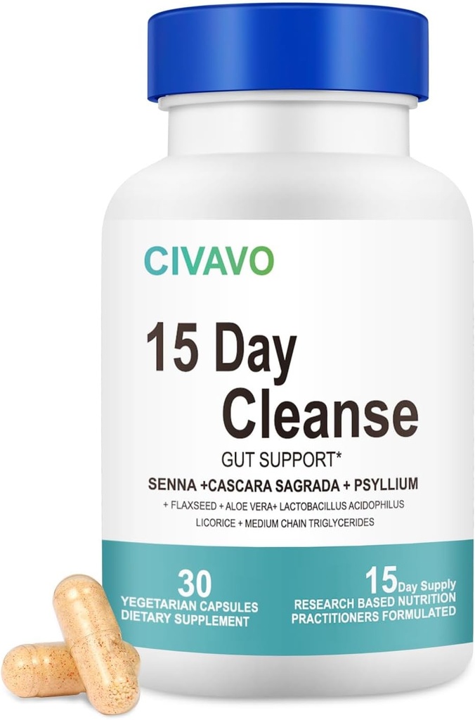 15 giorni Gut Cleanse per Donne & Men- Gut e Colon Supporto- Probiotics& Psyllium Husk Cleanse Bowel Dissolving Capsule, Integratore alimentare (30 capsule)
