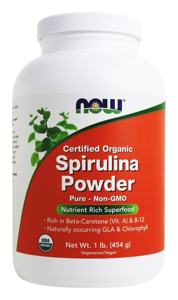NOW Integratori alimentari, Organico Certificato, Polvere di Spirulina, Ricco in Beta-Carotene (Vitamina A) e B-12 con naturale GLA & Chlorophyll, 1-Pound