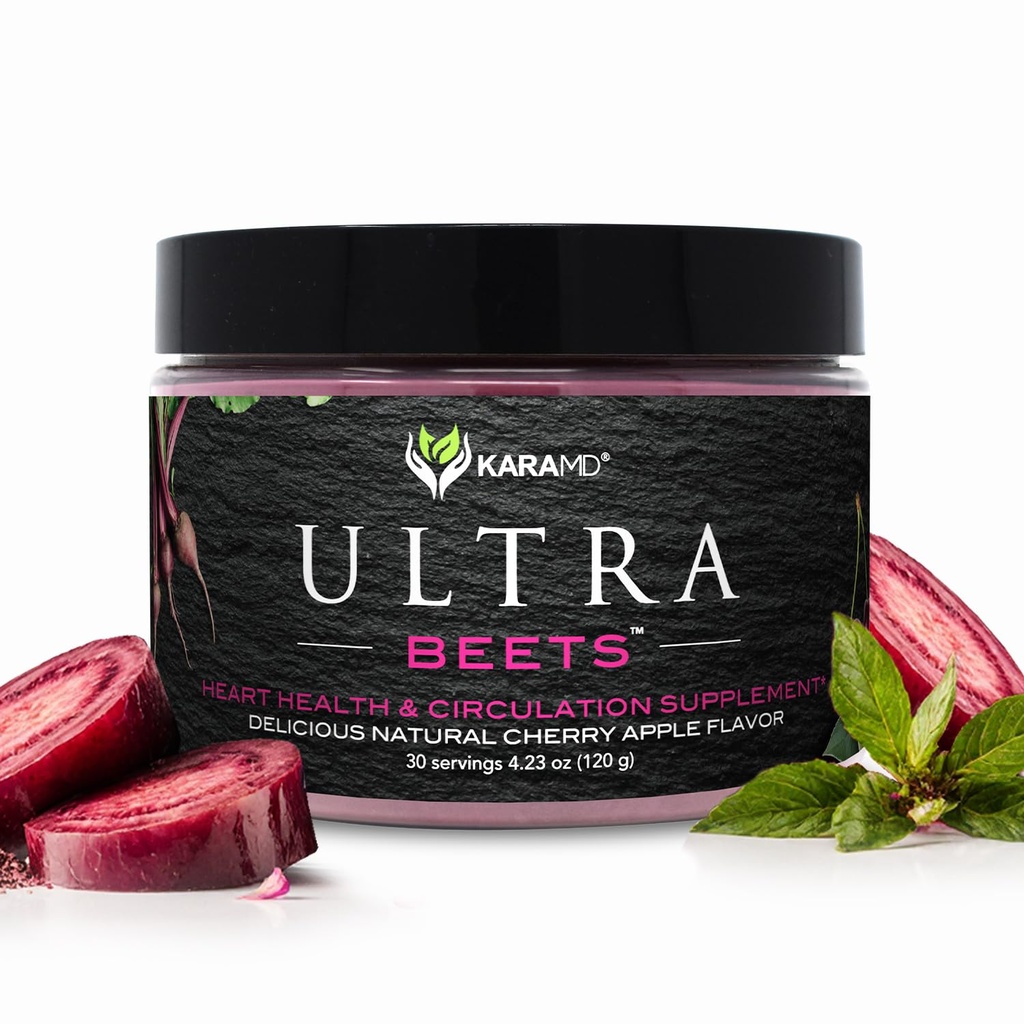 KaraMD UltraBeets | Delicious Beetroot Superfood Powder | Natural Vegan Friendly, Non-GMO & Gluten Free Nitric Oxide Booster Supplemento | Support Circulation & Energy (30 Serve Concentrate)