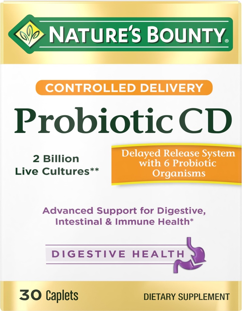 La Bounty Probiotico della natura, il supplemento dietetico di consegna controllato, fornisce batteri amichevoli a sistemi digestivi e immuni, 30 Caplets