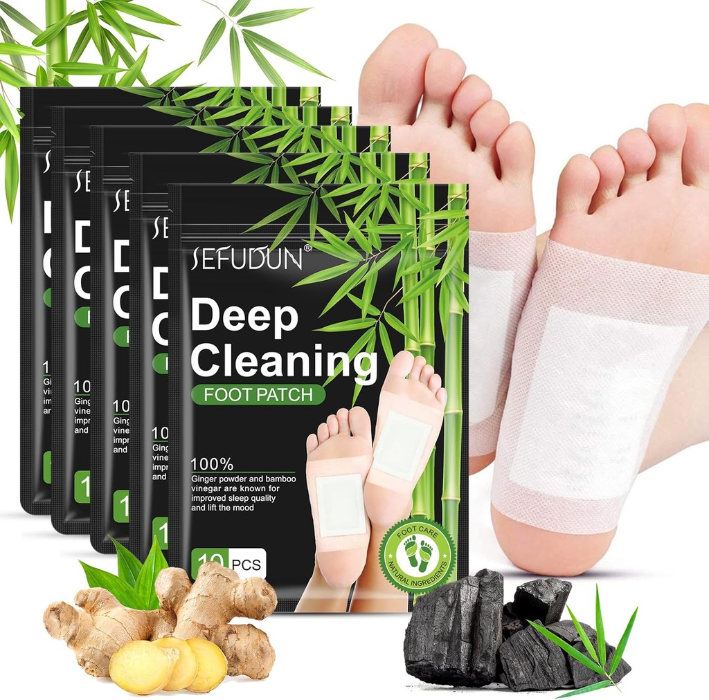 Tudiqe 50PCS Foot Pad, Pure Natural Bamboo Vinegar Ginger Powder Foot Pad for Foot Care, Ginger Foot Pads for Better Sleep, Deep Cleansing Foot Patches